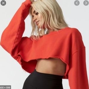 Joah Brown Cut off Cropped Sweatshirt  HOT SAUCE